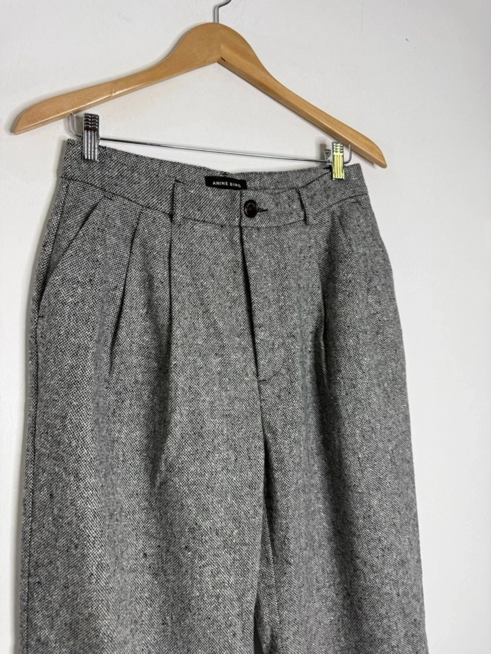 ANINE BING Carrie Wool Trousers Size 6 High Rise Wide Leg Lined